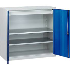Werkzeugschrank, Sicherheitsschloss, 2 Einlegeböden & 1 Schublade, B 1000 x T 500 x H 1000 mm, Stahlblech, lichtgrau/enzianblau