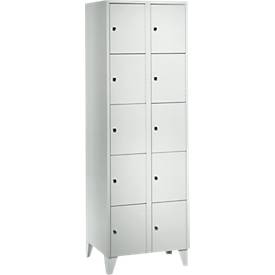 Wertfachschrank 300 mm, 2 Abteile, 10 Fächer, Sicherheitszylinderschloss, Fuß, lichtgrau