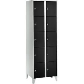 Wertfachschrank 300 mm, 2 Abteile, 10 Fächer, Sicherheitszylinderschloss, Fuß, tiefschwarz