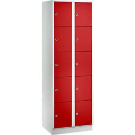 Wertfachschrank 300 mm, 2 Abteile, 10 Fächer, Sicherheitszylinderschloss, Sockel, feuerrot