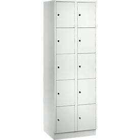 Wertfachschrank 300 mm, 2 Abteile, 10 Fächer, Sicherheitszylinderschloss, Sockel, lichtgrau