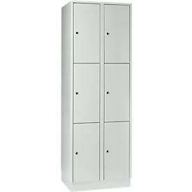 Wertfachschrank 300 mm, 2 Abteile, 6 Fächer, Sicherheitszylinderschloss, Sockel, lichtgrau