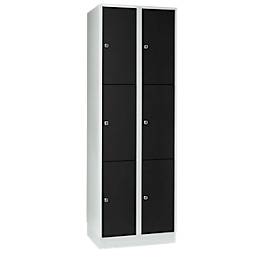 Wertfachschrank 300 mm, 2 Abteile, 6 Fächer, Sicherheitszylinderschloss, Sockel, tiefschwarz