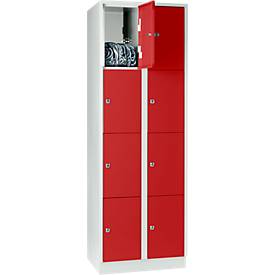 Wertfachschrank 300 mm, 2 Abteile, 8 Fächer, Sicherheitszylinderschloss, Sockel, feuerrot