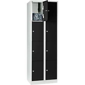 Wertfachschrank 300 mm, 2 Abteile, 8 Fächer, Sicherheitszylinderschloss, Sockel, tiefschwarz