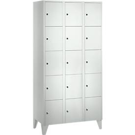 Wertfachschrank 300 mm, 3 Abteile, 15 Fächer, Sicherheitszylinderschloss, Fuß, lichtgrau