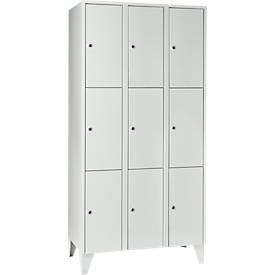 Wertfachschrank 300 mm, 3 Abteile, 9 Fächer, Sicherheitszylinderschloss, Fuß, lichtgrau