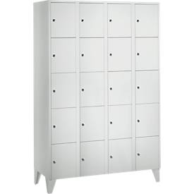 Wertfachschrank 300 mm, 4 Abteile, 20 Fächer, Sicherheitszylinderschloss, Fuß, lichtgrau