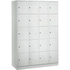 Wertfachschrank 300 mm, 4 Abteile, 20 Fächer, Sicherheitszylinderschloss, Sockel, lichtgrau