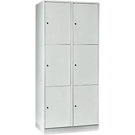 Wertfachschrank 400 mm, 2 Abteile, 6 Fächer, Sicherheitszylinderschloss, Sockel, lichtgrau