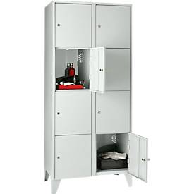 Wertfachschrank 400 mm, 2 Abteile, 8 Fächer, Sicherheitszylinderschloss, Fuß, lichtgrau