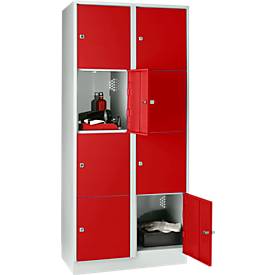 Wertfachschrank 400 mm, 2 Abteile, 8 Fächer, Sicherheitszylinderschloss, Sockel, feuerrot