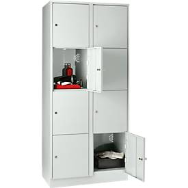 Wertfachschrank 400 mm, 2 Abteile, 8 Fächer, Sicherheitszylinderschloss, Sockel, lichtgrau