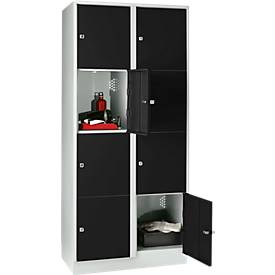 Wertfachschrank 400 mm, 2 Abteile, 8 Fächer, Sicherheitszylinderschloss, Sockel, tiefschwarz