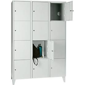 Wertfachschrank 400 mm, 3 Abteile, 12 Fächer, Sicherheitszylinderschloss, Fuß, lichtgrau