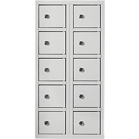 Wertfachschrank, Türen mit Zylinderschlössern, inkl. Schlüsseln, Stahlblech, lichtgrau RAL 7035, wahlweise 10 o. 50 Fächer