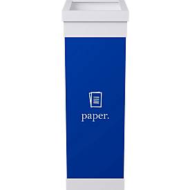 Wertstoffsammler Paperflow, Volumen 60 l, für Papier, mit abnehmbarem Deckel & Piktogramm, erweiterbar, L 363 x B 263 x H 760 mm, Polystyrol, blau-weiß