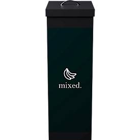 Wertstoffsammler Paperflow, Volumen 60 l, für Restmüll, mit abnehmbarem Deckel & Piktogramm, erweiterbar, L 363 x B 263 x H 760 mm, Polystyrol, schwarz-schwarz