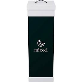 Wertstoffsammler Paperflow, Volumen 60 l, für Restmüll, mit abnehmbarem Deckel & Piktogramm, erweiterbar, L 363 x B 263 x H 760 mm, Polystyrol, schwarz-weiß