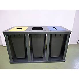 Wertstoffsammler VAR Tetris, als 3er-Station, mit Kunststoffbehältern, Stahl