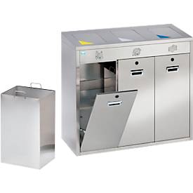 Wertstoffsortiersystem VAR 3 x 48 Liter, Edelstahl