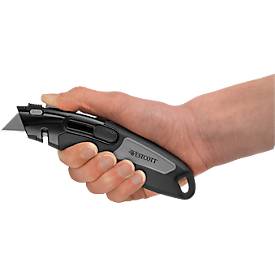 Westcott Cutter aus Zinklegierung, mit automatischer Verriegelung und automatischer Rückholfunktion, inkl. 3 Klingen