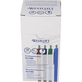 Westcott Kugelschreiber ALLTIME X20 farbig sortiert, dokumentenechte Tinte ISO 12757-2, M-Strichbreite, 50 Stück
