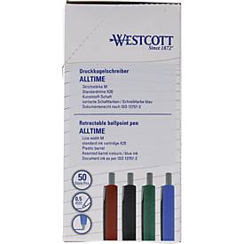 Westcott Kugelschreiber ALLTIME X20 farbig sortiert, dokumentenechte Tinte ISO 12757-2, M-Strichbreite, 50 Stück
