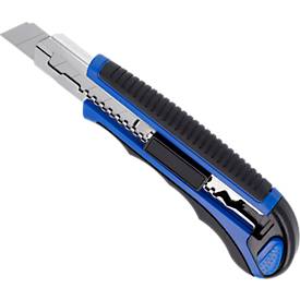 Westcott Sicherheitscutter Autoload, Softgrip-Griff, 18 mm, 5 Ersatzklingen, schwarz/blau, TÜV/GS geprüft