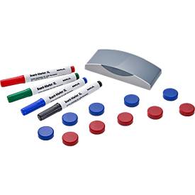 Whiteboard 2000 MAULpro, weiß kunststoffbeschichtet, magnethaftend, Rahmen silber, B 1200 x H 900 mm + 15-teiliges Zubehör-Set