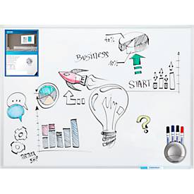Whiteboard Franken X-tra!Line, emaillierte Oberfläche, magnethaftend, beschriftbar, inkl. Ablageschale, B 900 x H 600 mm, Stahl/Aluminium, weiß-silber