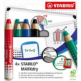 Whiteboard Marker Stabilo MarkDry, Rundpsitze, 1-10 mm, schnell trocknend, 4er Etui, schwarz/blau/rot/grün