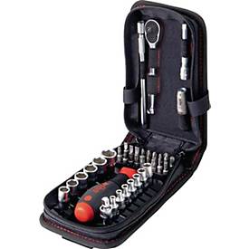 WIHA Bit-/Steckschlüsselset 44684, 39-tlg., Schlitz/PH/PZD/T/K, zähharte Bits, Funktionstasche mit Gürtelclip