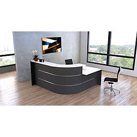 Winkel-Empfangstheke Faro, 3-Elemente, 90° Winkel, mit Beratungsplatz, melaminharzbeschichtet, ABS-Kanten, B 2320 x T 1970 x 1120 mm, anthrazit/anthrazit