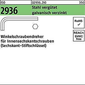 Winkelschraubendreher ISO 2936 Innen-6kt SW 6 Stahl vergütet galv.verz. 50S