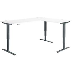Winkelschreibtisch AERO FLEX, elektrisch höhenverstellbar, 90° Winkel, T-Fuß, B 2000 x T 1600 mm, weiß/anthrazit + Memorypanel