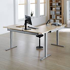 Winkelschreibtisch AERO FLEX, elektrisch höhenverstellbar, 90° Winkel, T-Fuß, B 2000 x T 2000 mm, Ahorn/weißalu + Memorypanel