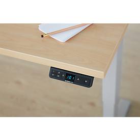 Winkelschreibtisch AERO FLEX, elektrisch höhenverstellbar, 90° Winkel, T-Fuß, B 2000 x T 2000 mm, Ahorn/weißalu + Memorypanel
