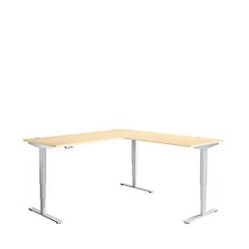 Winkelschreibtisch AERO FLEX, elektrisch höhenverstellbar, 90° Winkel, T-Fuß, B 2000 x T 2000 mm, Ahorn/weißalu + Memorypanel