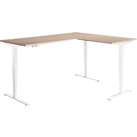 Winkelschreibtisch AERO FLEX, elektrisch höhenverstellbar, 90° Winkel, T-Fuß, B 2000 x T 2000 mm, Eiche/weiß + Memorypanel
