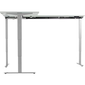 Winkelschreibtisch AERO FLEX, elektrisch höhenverstellbar, 90° Winkel, T-Fuß, B 2000 x T 2000 mm, lichtgrau/weißalu + Memorypanel