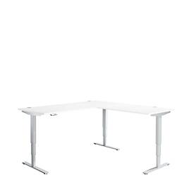 Winkelschreibtisch AERO FLEX, elektrisch höhenverstellbar, 90° Winkel, T-Fuß, B 2000 x T 2000 mm, weiß/weißalu + Memorypanel