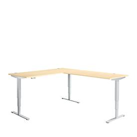 Winkelschreibtisch AERO FLEX, elektrisch höhenverstellbar, 90° Winkel, T-Fuß, B 2000 x T 2400 mm, Ahorn/weißalu + Memorypanel