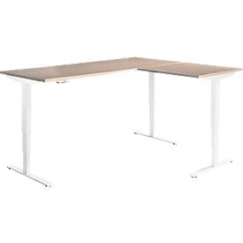 Winkelschreibtisch AERO FLEX, elektrisch höhenverstellbar, 90° Winkel, T-Fuß, B 2000 x T 2400 mm, Eiche/weiß + Memorypanel