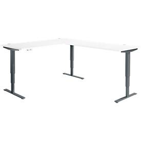 Winkelschreibtisch AERO FLEX, elektrisch höhenverstellbar, 90° Winkel, T-Fuß, B 2000 x T 2400 mm, weiß/anthrazit + Memorypanel