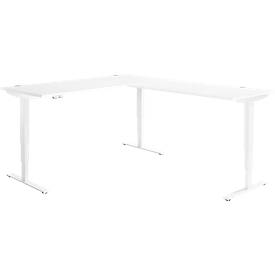 Winkelschreibtisch AERO FLEX, elektrisch höhenverstellbar, 90° Winkel, T-Fuß, B 2000 x T 2400 mm, weiß/weiß + Memorypanel