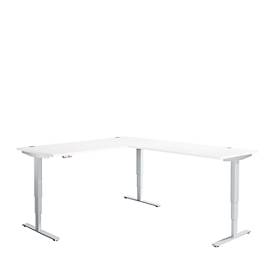Winkelschreibtisch AERO FLEX, elektrisch höhenverstellbar, 90° Winkel, T-Fuß, B 2000 x T 2400 mm, weiß/weißalu + Memorypanel