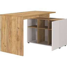 Winkelschreibtisch Athen, Rechteck, Wange, integriertes Sideboard mit 6 Fächern/griffloser Tür, B 1200 x T 900 x H 740 mm, Holz, kaschmir/Navarra Eiche