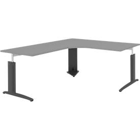Winkelschreibtisch BARI, 90°, Winkel links, C-Fuß, B  1800 x T 1800 mm, mittelgrau