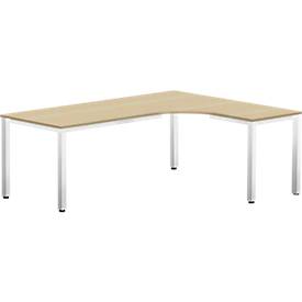 Winkelschreibtisch BEXXSTAR, Quadratrohrfuß, Ansatz rechts/links, B 2000 x T 800/1200 mm